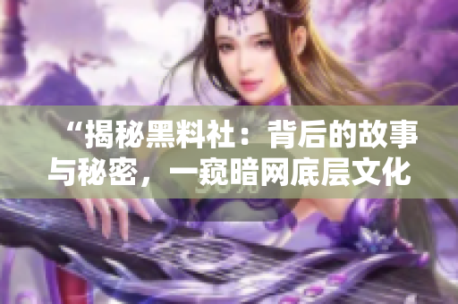 “揭秘黑料社：背后的故事與秘密，一窺暗網(wǎng)底層文化現(xiàn)象的探索與解讀”
